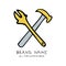 Crossed adjustable wrench and hammer logo in trendy colors. Template for advertising a construction store. Vector