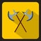 Crossed ancient battle axes icon, flat style