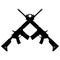 Crossed assault rifles on white background. crossed silhouette AK47 assault riffle symbol. two crossed an assault rifle sign. flat