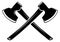 Crossed axes logo. Lumberjack tool. Wood industry symbol