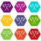Crossed battle axes icon set color hexahedron