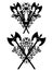 Crossed battle axes and rose flowers black vector heraldic emblem