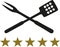 Crossed BBQ fork and spatula with five stars