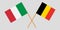 The crossed Belgium and Italy flags. Official colors. Proportion correctly. Vector