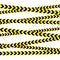 Crossed caution tape set. Yellow and black warning stripes. Repeated construction, hazard, danger sellotapes