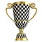 Crossed checkered trophy golden cup, symbols of