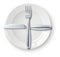 Crossed cutlery on white table. Next dish signal