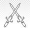 Crossed of dagger or short knife for stabbing - line art icons for apps and websites