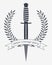Crossed Daggers. Crossed  Combat Knives. Emblem Silhouette. Ribbon with Copyspace Area for Your Text or Slogan. Logo or Tattoo.