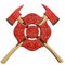 Crossed Firefighter Axes behind Firefighting Symbol