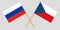 Crossed flags of Czech Republic and Russia. Official colors. Correct proportion. Vector