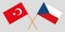 Crossed flags of Czech Republic and Turkey. Official colors. Correct proportion. Vector