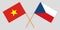 Crossed flags of Czech Republic and Vietnam. Official colors. Correct proportion. Vector