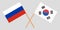 Crossed flags South Korea and Russia. Official colors. Correct proportion. Vector