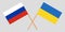 Crossed flags Ukraine and Russia. Official colors. Correct proportion. Vector
