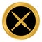 Crossed gladius swords button.