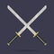 Crossed katana swords icon. Samurai weapon. Ninja equipment. Cartoon style. Clean and modern vector illustration for design, web.