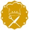 Crossed kitchen knife, cooking spoon and toque cooking icon