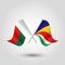 Crossed malagasy and seychelliose flags on silver sticks - symbol of madagascar and republic of seychelles