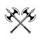 Crossed medieval axe. Design element for label, badge, sign