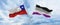 crossed national flags of Chile and asexuality Pride flag waving in the wind at cloudy sky. Symbolizing relationship, dialog,