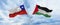 crossed national flags of Chile and Palestine flag waving in the wind at cloudy sky. Symbolizing relationship, dialog, travelling