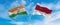 crossed national flags of India and Indonesia flag waving in the wind at cloudy sky. Symbolizing relationship, dialog, travelling