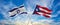 crossed national flags of Israel and Puerto Rico flag waving in the wind at cloudy sky. Symbolizing relationship, dialog,