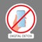 Crossed out hand icon with a phone. The concept of banning devices, device free zone, digital detox. Blank for sticker
