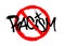 Crossed out racism sprayed font graffiti with overspray in black over white. Vector graffiti art illustration.