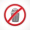 Crossed Out Trash can icon, bin sign, garbage, illustrat