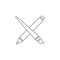 Crossed pencil and paint brush vector icon symbol isolated on white background