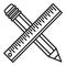 Crossed pencil ruler icon, outline style