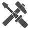Crossed screwdriver and hammer solid icon. Renovation working tools symbol, glyph style pictogram on white background