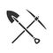 Crossed shovel and pickaxe glyph icon