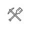 Crossed shovel and pickaxe line icon