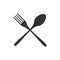 Crossed spoon and fork black icon isolated on white background. Vector illustration