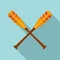 Crossed striped oars icon, flat style