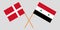 Crossed Syrian Arab Republic and Denmark flags. Official colors. Correct proportion. Vector
