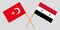 Crossed Syrian Arab Republic and Turkey flags. Official colors. Correct proportion. Vector