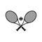 Crossed tennis rackets and ball icon, simple style