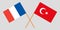 The crossed Turkey and France flags. Official colors. Vector