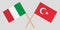 The crossed Turkey and Italy flags. Official colors. Proportion correctly. Vector