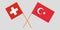 The crossed Turkey and Switzerland flags. Official colors. Vector