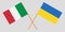 Crossed Ukraine and Italy flags. Official colors. Correct proportion. Vector