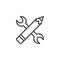 Crossed wrench and pen tool outline icon