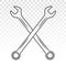 Crossed a wrench / spanner line art icon for apps or websites