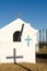Crosses on a christian white chapel in Malpica do Tejo, Portugal
