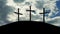 Crosses On Hill With Dramatic Sunny Sky