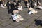 Crosses with teddy bears for the killed children in the Ukrainian war at a demonstration in Cologne